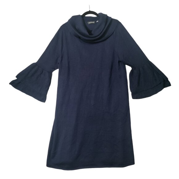 Nina Leonard Cowl Neck Float Sweater Dress Navy Blue‎ Size 1X Bell Sleeve - Picture 1 of 9